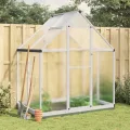 IKAYAA Gewächshaus Aluminium mit Fundament Gartenhaus Winterfest Gewächshaus Glas Glashaus Garten Tomatenhaus Frühbeet und Pflanzenhaus 169 x 114 x 202 cm Silbern und transparent - Thumbnail 1