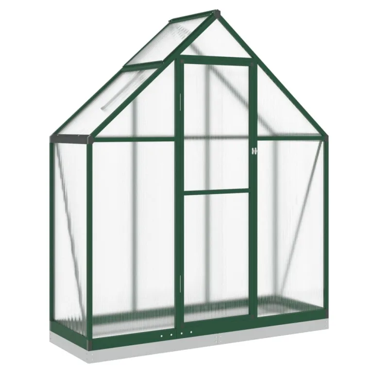 IKAYAA Gewächshaus Aluminium mit Fundament Gartenhaus Winterfest Gewächshaus Glas Glashaus Garten Tomatenhaus Frühbeet und Pflanzenhaus 169 x 58 x 202 cm Grün und transparent – Bild 2