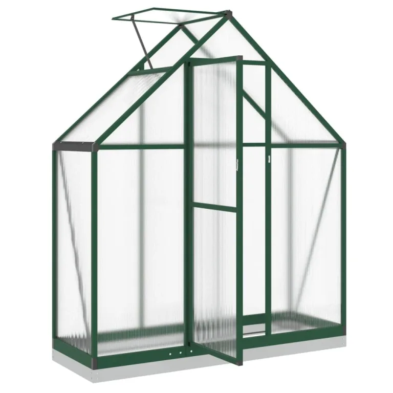 IKAYAA Gewächshaus Aluminium mit Fundament Gartenhaus Winterfest Gewächshaus Glas Glashaus Garten Tomatenhaus Frühbeet und Pflanzenhaus 169 x 58 x 202 cm Grün und transparent – Bild 3