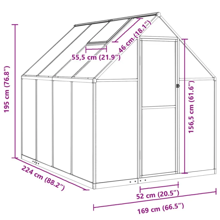 IKAYAA Gewächshaus Aluminium mit Fundament Gartenhaus Winterfest Gewächshaus Glas Glashaus Garten Tomatenhaus Frühbeet und Pflanzenhaus 224 x 169 x 195 cm Anthrazit und transparent – Bild 5