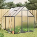 IKAYAA Gewächshaus Aluminium mit Fundament Gartenhaus Winterfest Gewächshaus Glas Glashaus Garten Tomatenhaus Frühbeet und Pflanzenhaus 224 x 169 x 195 cm Anthrazit und transparent - Thumbnail 1