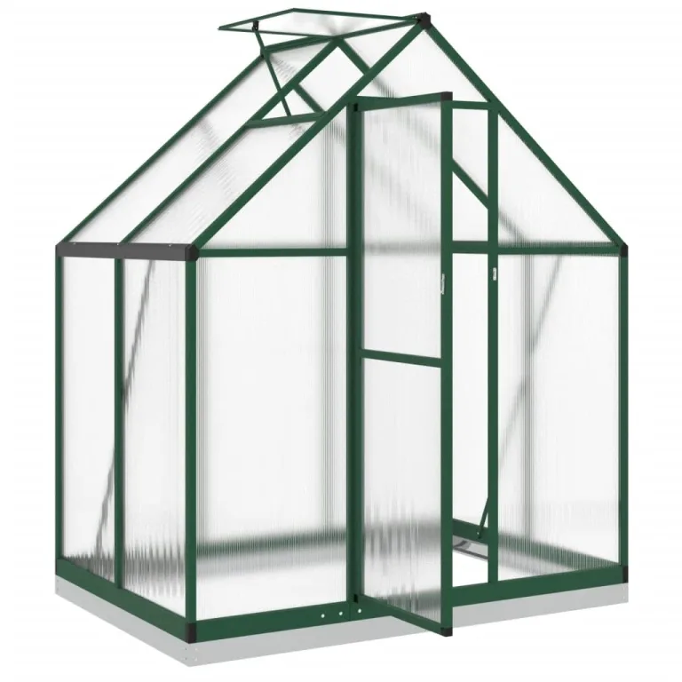 IKAYAA Gewächshaus Aluminium mit Fundament Gartenhaus Winterfest Gewächshaus Glas Glashaus Garten Tomatenhaus Frühbeet und Pflanzenhaus 169 x 114 x 202 cm Grün und transparent – Bild 2