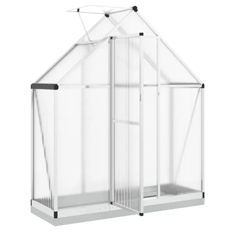 IKAYAA Gewächshaus Aluminium mit Fundament Gartenhaus Winterfest Gewächshaus Glas Glashaus Garten Tomatenhaus Frühbeet und Pflanzenhaus 169 x 58 x 202 cm Silbern und transparent – Bild 3