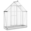 IKAYAA Gewächshaus Aluminium mit Fundament Gartenhaus Winterfest Gewächshaus Glas Glashaus Garten Tomatenhaus Frühbeet und Pflanzenhaus 169 x 58 x 202 cm Silbern und transparent - Thumbnail 2