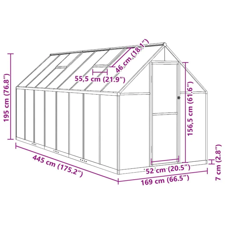 IKAYAA Gewächshaus Aluminium mit Fundament Gartenhaus Winterfest Gewächshaus Glas Glashaus Garten Tomatenhaus Frühbeet und Pflanzenhaus 445 x 169 x 195 cm Grün und transparent – Bild 7