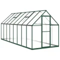 IKAYAA Gewächshaus Aluminium mit Fundament Gartenhaus Winterfest Gewächshaus Glas Glashaus Garten Tomatenhaus Frühbeet und Pflanzenhaus 445 x 169 x 195 cm Grün und transparent - Thumbnail 2