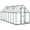 IKAYAA Gewächshaus Aluminium mit Fundament Gartenhaus Winterfest Gewächshaus Glas Glashaus Garten Tomatenhaus Frühbeet und Pflanzenhaus 445 x 169 x 195 cm Grün und transparent - Thumbnail 3