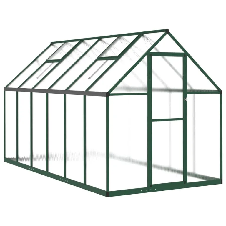 IKAYAA Gewächshaus Aluminium mit Fundament Gartenhaus Winterfest Gewächshaus Glas Glashaus Garten Tomatenhaus Frühbeet und Pflanzenhaus 334 x 169 x 195 cm Grün und transparent – Bild 2