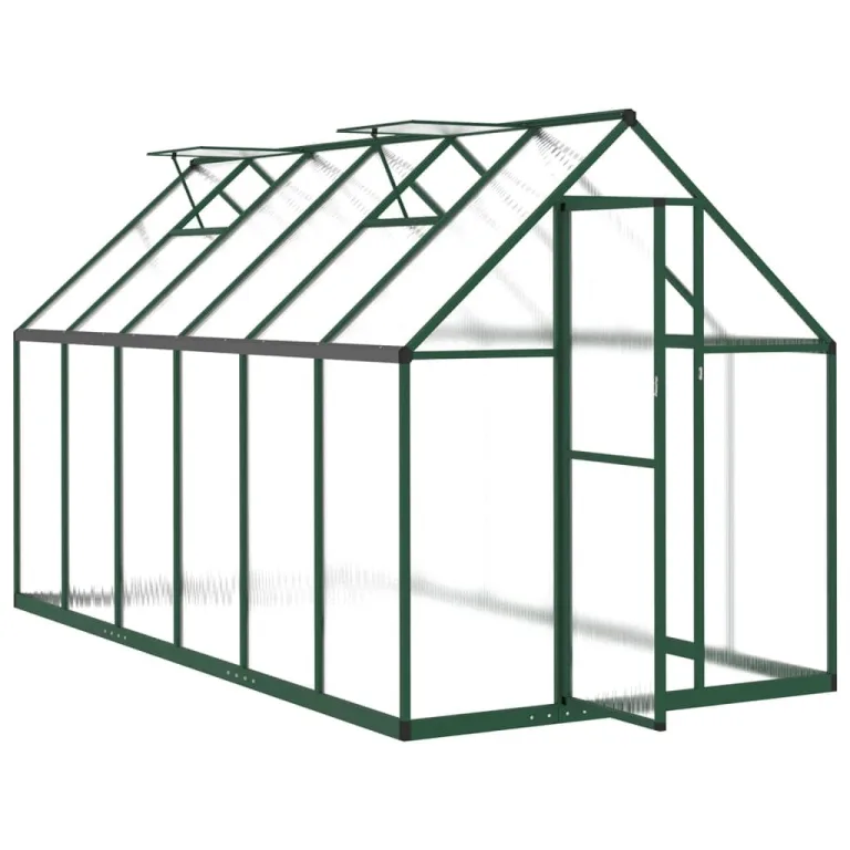 IKAYAA Gewächshaus Aluminium mit Fundament Gartenhaus Winterfest Gewächshaus Glas Glashaus Garten Tomatenhaus Frühbeet und Pflanzenhaus 334 x 169 x 195 cm Grün und transparent – Bild 3