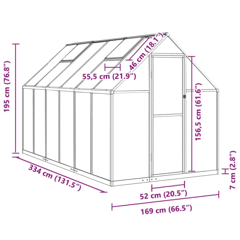 IKAYAA Gewächshaus Aluminium mit Fundament Gartenhaus Winterfest Gewächshaus Glas Glashaus Garten Tomatenhaus Frühbeet und Pflanzenhaus 334 x 169 x 195 cm Grün und transparent – Bild 7