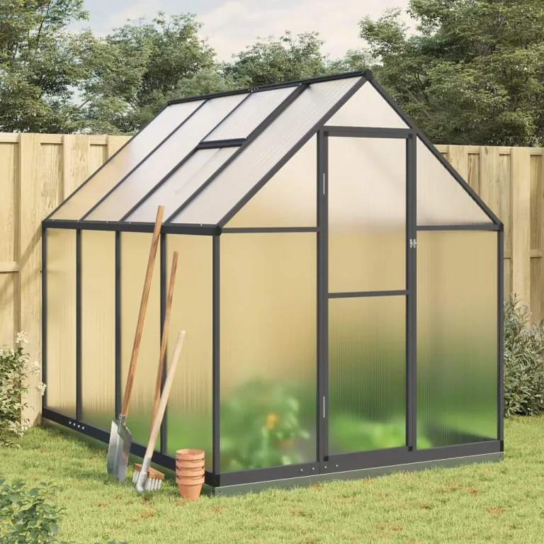 IKAYAA Gewächshaus Aluminium mit Fundament Gartenhaus Winterfest Gewächshaus Glas Glashaus Garten Tomatenhaus Frühbeet und Pflanzenhaus 334 x 169 x 195 cm Grün und transparent – Bild 10