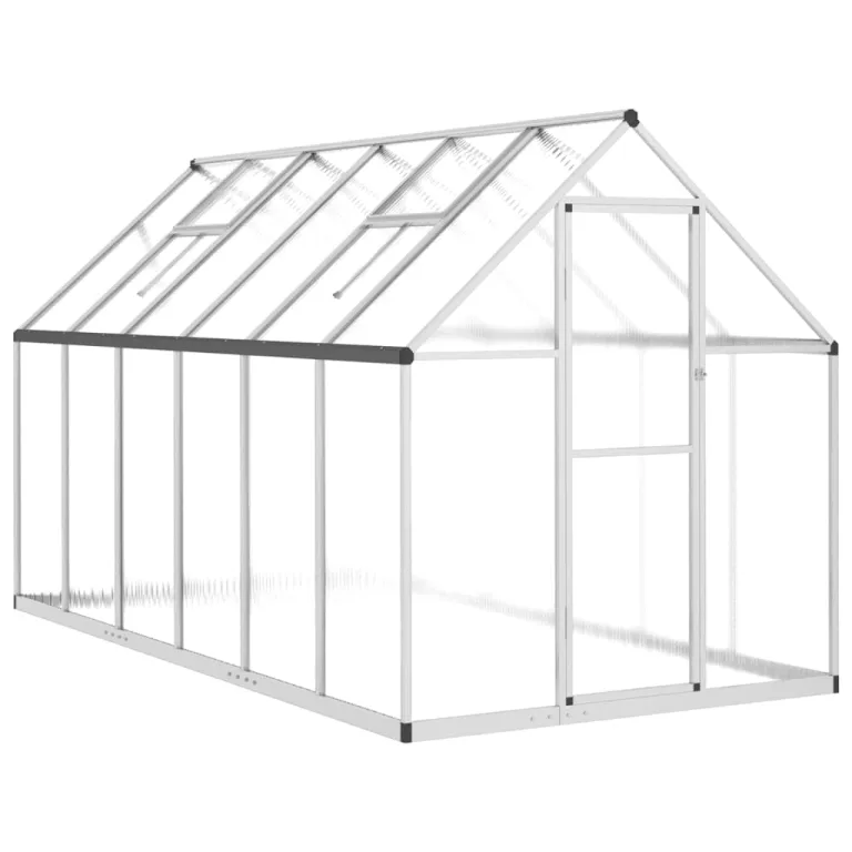 IKAYAA Gewächshaus Aluminium mit Fundament Gartenhaus Winterfest Gewächshaus Glas Glashaus Garten Tomatenhaus Frühbeet und Pflanzenhaus 334 x 169 x 195 cm Silbern und transparent – Bild 2