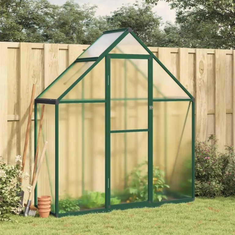 IKAYAA Gewächshaus Aluminium mit Fundament Gartenhaus Winterfest Gewächshaus Glas Glashaus Garten Tomatenhaus Frühbeet und Pflanzenhaus 334 x 169 x 195 cm Silbern und transparent – Bild 9