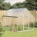 IKAYAA Gewächshaus Aluminium mit Fundament Gartenhaus Winterfest Gewächshaus Glas Glashaus Garten Tomatenhaus Frühbeet und Pflanzenhaus 334 x 169 x 195 cm Silbern und transparent - Thumbnail 1