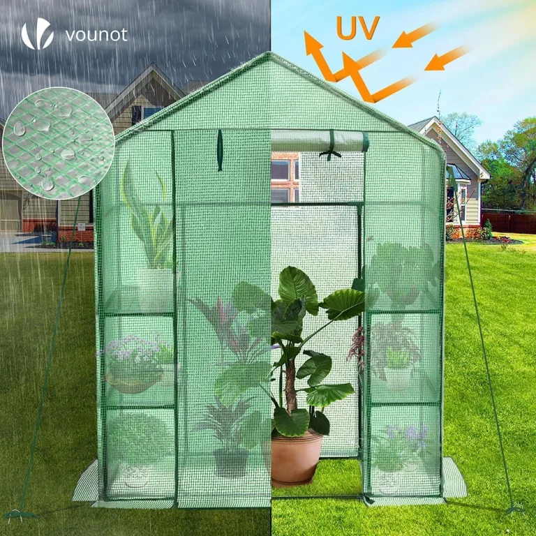 VOUNOT® Gewächshaus Foliengewächshaus, begehbares Gartenhäuschen mit 4 Regalebenen, Tomatenhaus Tomatengewächshaus, Grün 143x73x195cm – Bild 5