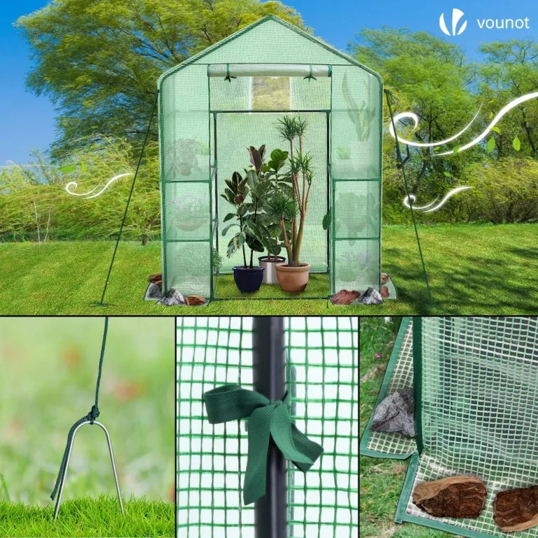 VOUNOT® Gewächshaus Foliengewächshaus, begehbares Gartenhäuschen mit 4 Regalebenen, Tomatenhaus Tomatengewächshaus, Grün 143x73x195cm – Bild 8