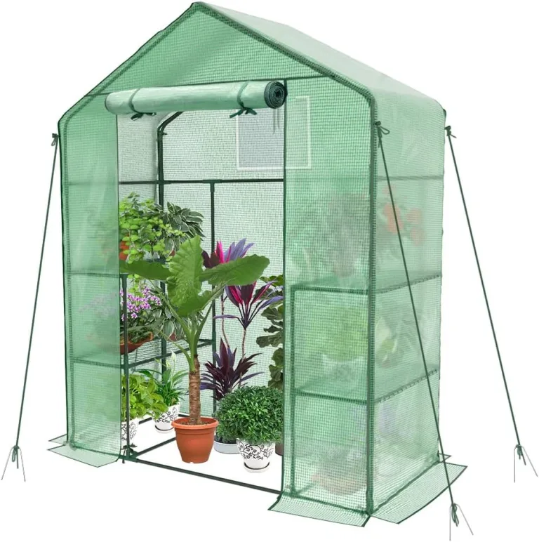 VOUNOT® Gewächshaus Foliengewächshaus, begehbares Gartenhäuschen mit 4 Regalebenen, Tomatenhaus Tomatengewächshaus, Grün 143x73x195cm – Bild 2