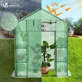 VOUNOT® Gewächshaus Foliengewächshaus, begehbares Gartenhäuschen mit 4 Regalebenen, Tomatenhaus Tomatengewächshaus, Grün 143x73x195cm - Thumbnail 5