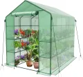VOUNOT® Gewächshaus Foliengewächshaus, begehbares Gartenhäuschen mit 12 Regalebenen, Tomatenhaus Tomatengewächshaus, Grün 143x215x195cm - Thumbnail 1