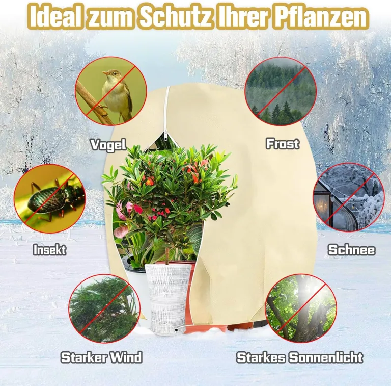 1 Stück Winterschutz für Pflanzen Frostschutz Schutzhülle Winterschutz Kübelpflanzensack mit Zugband, Wiederverwendbar Winter Pflanzenschutzsack Atmungsaktiv Reißfest 160x240CM (Beige) – Bild 3
