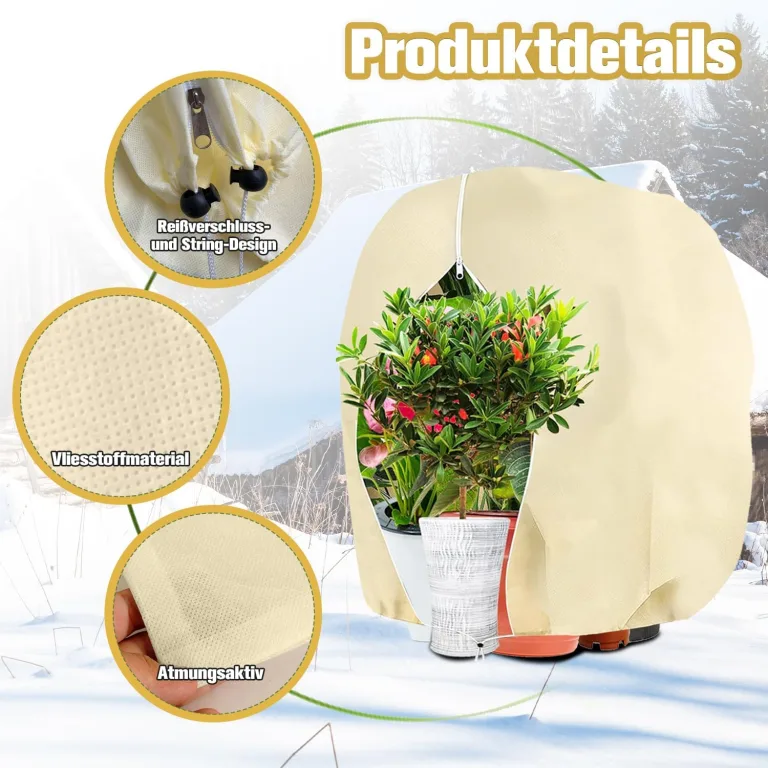 1 Stück Winterschutz für Pflanzen Frostschutz Schutzhülle Winterschutz Kübelpflanzensack mit Zugband, Wiederverwendbar Winter Pflanzenschutzsack Atmungsaktiv Reißfest 160x240CM (Beige) – Bild 4