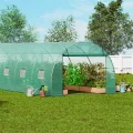 VEVOR Folien-Gewächshaus, 890 x 295 x 198 cm, Tomatengewächshaus, Treibhaus mit verzinktem Stahlrahmen, grüner PE-Abdeckung, aufrollbarer Reißverschlusstür und 12 Fenstern für den Außenbereich - Thumbnail 8