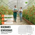 VEVOR Foliengewächshaus, 445 x 194 x 192 cm, Tomatengewächshaus, Treibhaus mit verzinktem Stahlrahmen, weißer PE-Abdeckung, aufrollbarer Reißverschlusstür und 8 Fenstern für den Außenbereich - Thumbnail 5
