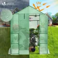 VOUNOT® Gewächshaus Foliengewächshaus, begehbares Gartenhäuschen mit 8 Regalebenen, Tomatenhaus Tomatengewächshaus, Grün 143x143x195cm - Thumbnail 5