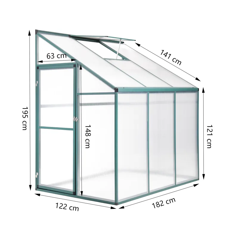 Aluminium Gewächshaus Beistell Tomatengewächshaus klein Dreitürig Treibhaus Ohne Rückwand 182x122X195 cm grün – Bild 2