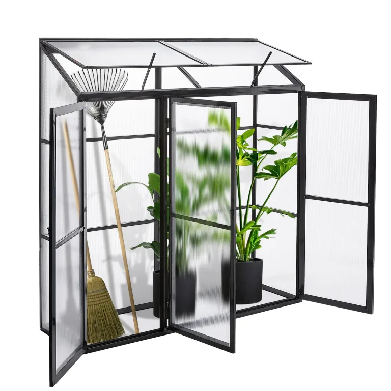 Aluminium Gewächshaus Beistell Tomatengewächshaus klein Dreitürig Treibhaus Ohne Rückwand 182x122X195 cm grün – Bild 7