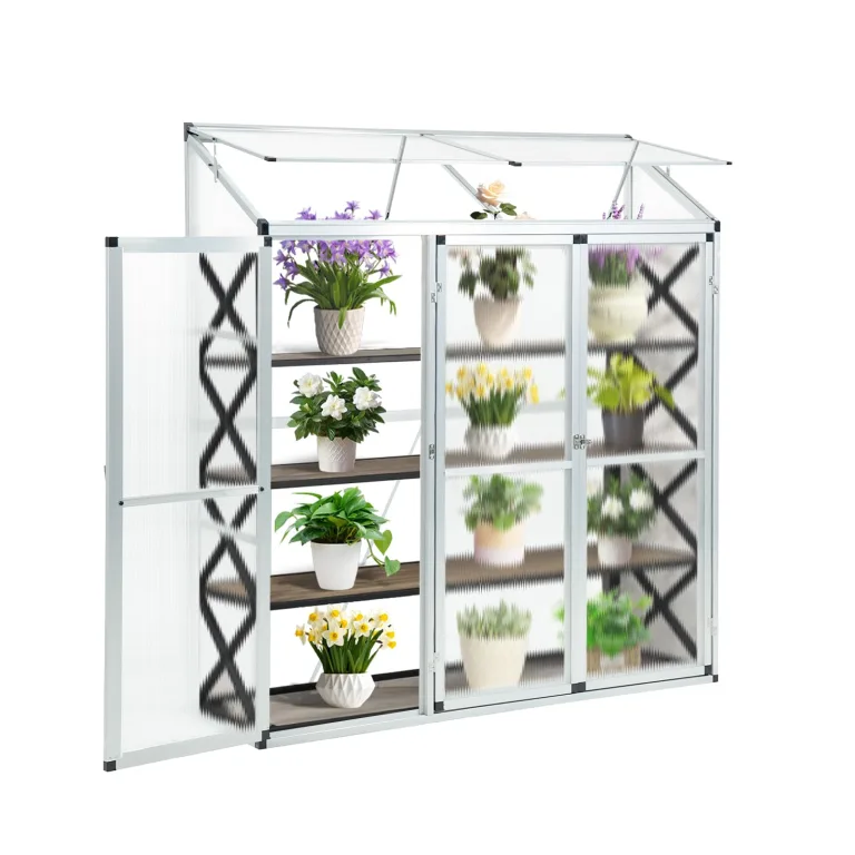 Aluminium Gewächshaus Beistell Tomatengewächshaus klein Dreitürig Treibhaus Ohne Rückwand 182x122X195 cm grün – Bild 8