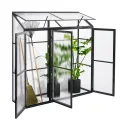 Aluminium Gewächshaus Beistell Tomatengewächshaus klein Dreitürig Treibhaus Ohne Rückwand 182x122X195 cm grün - Thumbnail 7