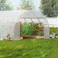 VEVOR Folien-Gewächshaus, 590 x 295 x 198 cm, Tomatengewächshaus, Treibhaus mit verzinktem Stahlrahmen, grüner PE-Abdeckung, aufrollbarer Reißverschlusstür und 12 Fenstern für den Außenbereich, Weiß - Thumbnail 8