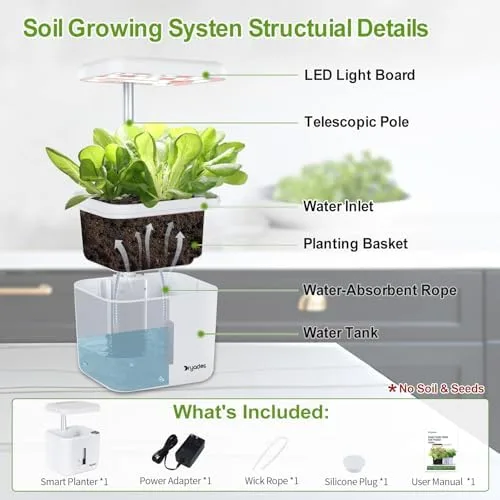 Indoor-Garten Kleines intelligentes Boden-Gartenbau System mit 17-Watt-LED-Wachstumslampe, Automatischer Timer, Selbstbewässernder Pflanztopf, Geschenkideen für Mütter und Frauen(Ohne Samen & Erde) – Bild 7