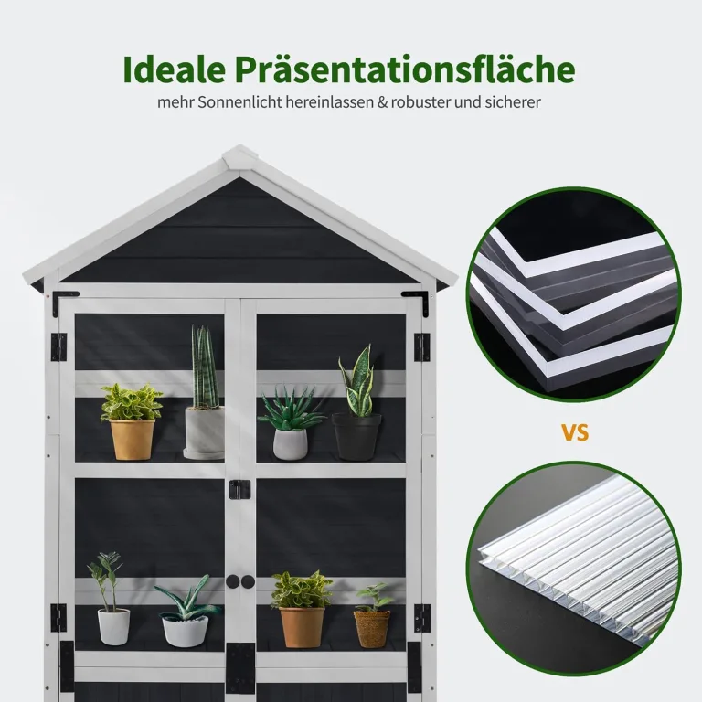 M MCombo Gartenschrank Holz Klein, Outdoor Gartenhaus Geräteschuppen Wetterfest, Gewächshaus für den Außenbereich Balkon Terrasse, 100 × 53 × 178 cm, 0111 (Anthrazitgrau) – Bild 5