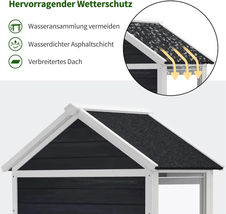 M MCombo Gartenschrank Holz Klein, Outdoor Gartenhaus Geräteschuppen Wetterfest, Gewächshaus für den Außenbereich Balkon Terrasse, 100 × 53 × 178 cm, 0111 (Anthrazitgrau) – Bild 6