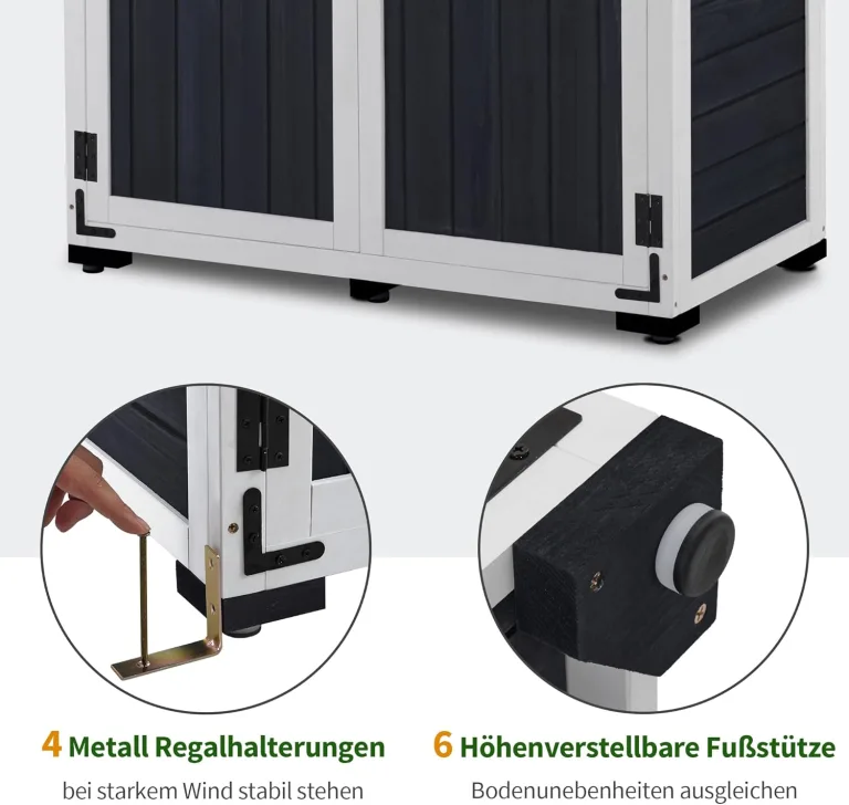 M MCombo Gartenschrank Holz Klein, Outdoor Gartenhaus Geräteschuppen Wetterfest, Gewächshaus für den Außenbereich Balkon Terrasse, 100 × 53 × 178 cm, 0111 (Anthrazitgrau) – Bild 7
