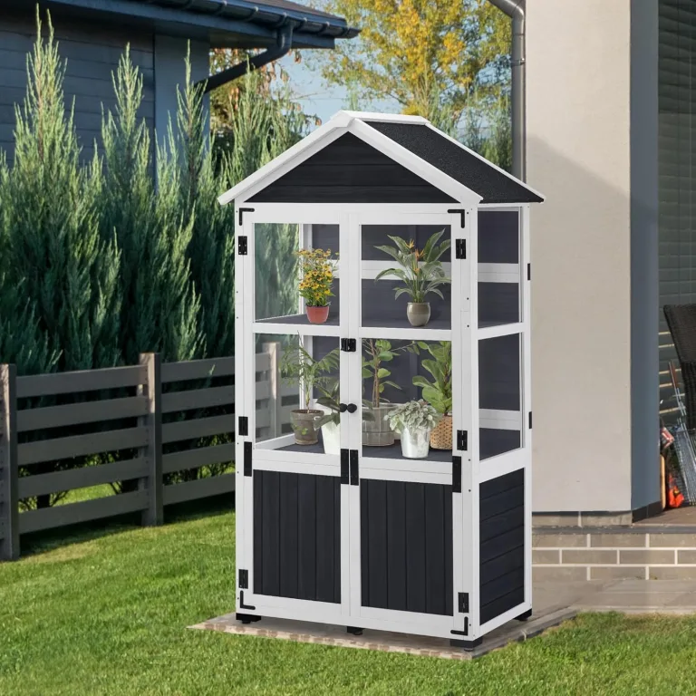 M MCombo Gartenschrank Holz Klein, Outdoor Gartenhaus Geräteschuppen Wetterfest, Gewächshaus für den Außenbereich Balkon Terrasse, 100 × 53 × 178 cm, 0111 (Anthrazitgrau) – Bild 8