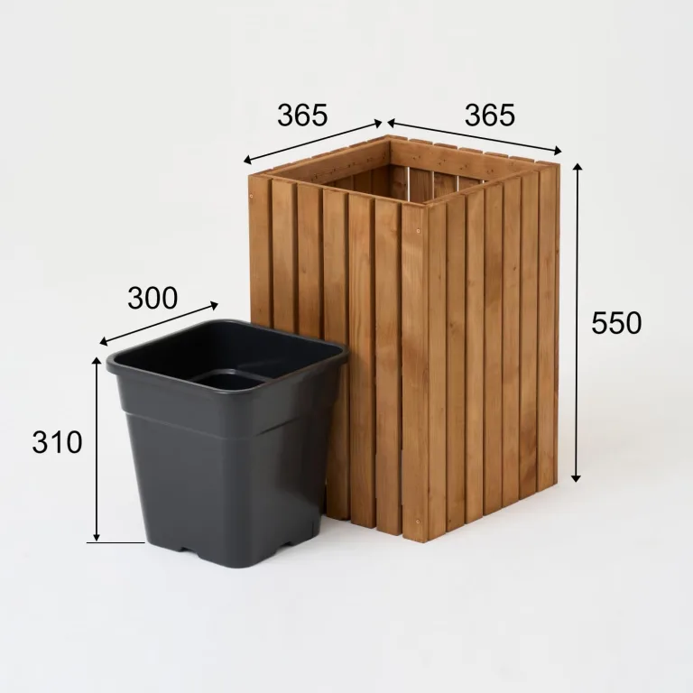 Pflanzkübel Holz – imprägniert wetterfest – mit herausnehmbarem Kunststoffeinsatz – Pflanztopf Blumenkasten für Balkon Garten Terrasse (Vertikal-braun 36x36 H55 cm) – Bild 3