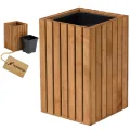 Pflanzkübel Holz – imprägniert wetterfest – mit herausnehmbarem Kunststoffeinsatz – Pflanztopf Blumenkasten für Balkon Garten Terrasse (Vertikal-braun 36x36 H55 cm) - Thumbnail 1