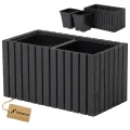 Pflanzkübel Holz – imprägniert wetterfest – mit herausnehmbarem Kunststoffeinsatz – Hochbeet Blumenkasten für Balkon Garten Terrasse (Vertikal-braun 98x36 H55 cm) - Thumbnail 10