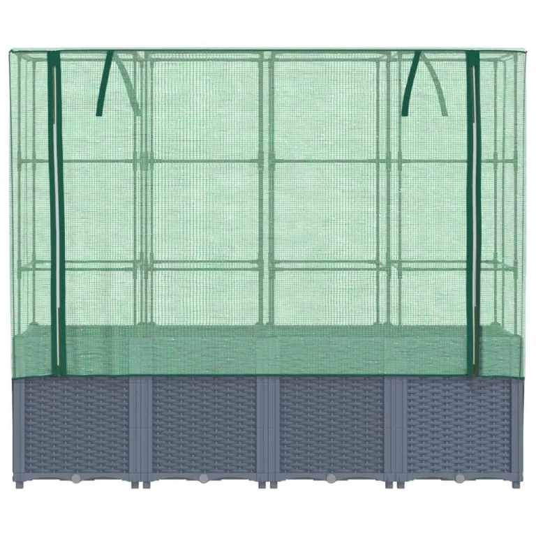 Hochbeet mit Gewächshaus-Aufsatz Kräuterbeet Blumenkasten Frühbeet für Garten Pflanzkasten mit Gewächshaus Blumenbeet Pflanzenbeet Gartenbeet Gemüsebeet Dunkelgrau 160x40x153 cm PP – Bild 4
