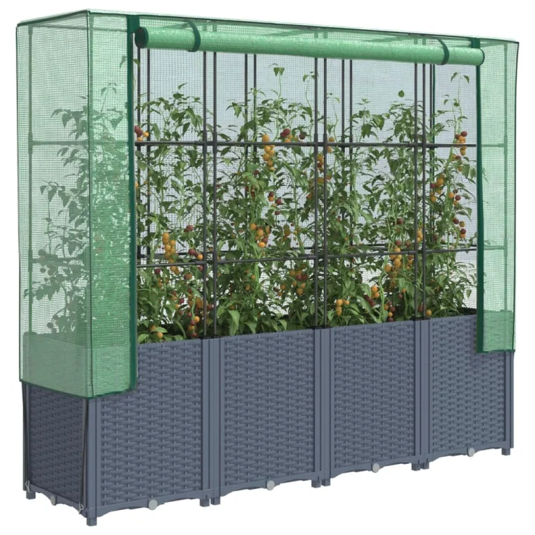 Hochbeet mit Gewächshaus-Aufsatz Kräuterbeet Blumenkasten Frühbeet für Garten Pflanzkasten mit Gewächshaus Blumenbeet Pflanzenbeet Gartenbeet Gemüsebeet Dunkelgrau 160x40x153 cm PP – Bild 1