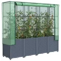 Hochbeet mit Gewächshaus-Aufsatz Kräuterbeet Blumenkasten Frühbeet für Garten Pflanzkasten mit Gewächshaus Blumenbeet Pflanzenbeet Gartenbeet Gemüsebeet Dunkelgrau 160x40x153 cm PP - Thumbnail 1