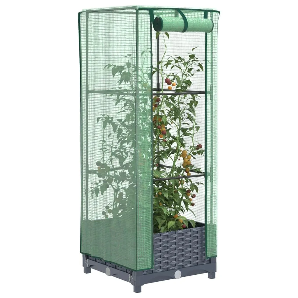Hochbeet mit Gewächshaus-Aufsatz Pflanzkasten mit Gewächshaus Blumenbeet Pflanzenbeet Gartenbeet Gemüsebeet Kräuterbeet Blumenkasten Frühbeet für Garten Dunkelgrau 40x40x123 cm PP - Bild 1