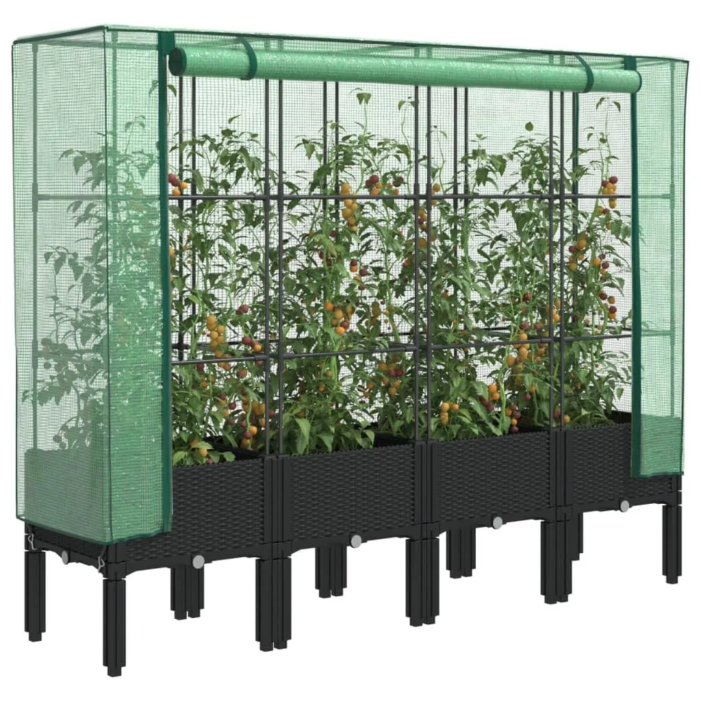 Hochbeet mit Gewächshaus-Aufsatz Pflanzkasten mit Gewächshaus Kräuterbeet Blumenbeet Frühbeet für Garten Pflanzenbeet Anzuchtbeet Gartenbeet Gemüsebeet Wetterfest Schwarz 160x40x140 cm PP - Bild 1