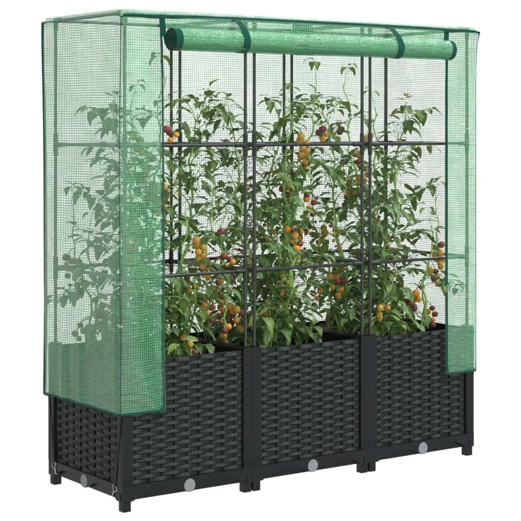 Hochbeet mit Gewächshaus-Aufsatz Gartenbeet Gemüsebeet Wetterfest Kräuterbeet Frühbeet für Garten Pflanzkasten mit Gewächshaus Blumenbeet Pflanzenbeet Anzuchtbeet Schwarz 120x40x138 cm PP