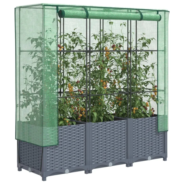 Hochbeet mit Gewächshaus-Aufsatz Gartenbeet Gemüsebeet Kräuterbeet Blumenkasten Frühbeet für Garten Pflanzkasten mit Gewächshaus Blumenbeet Pflanzenbeet Dunkelgrau 120x40x138 cm PP – Bild 1
