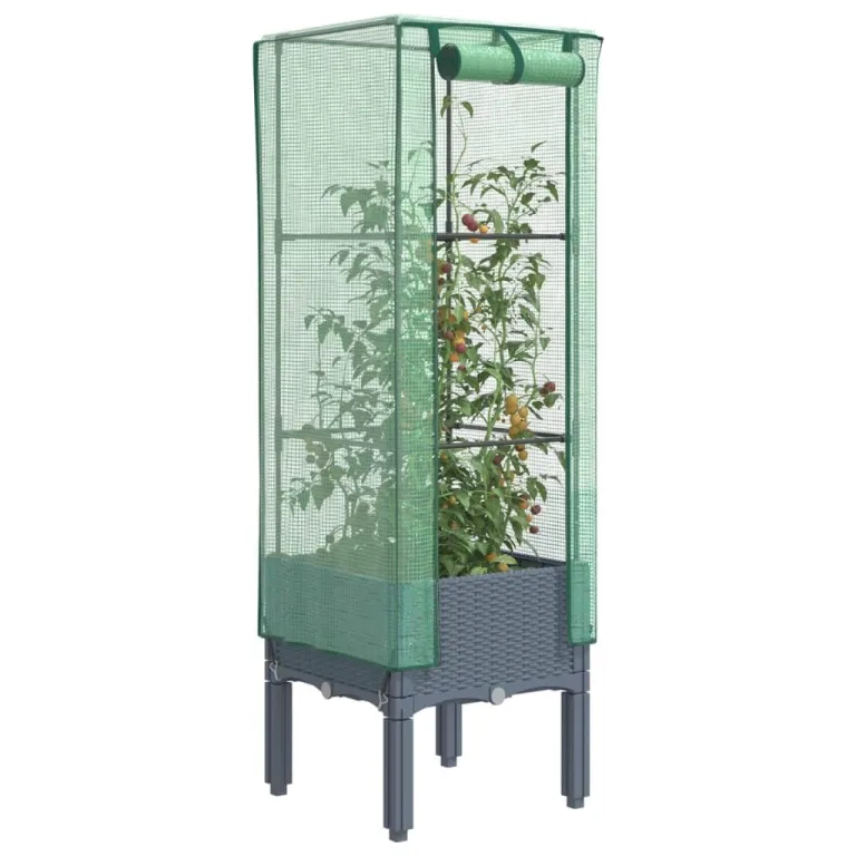 Hochbeet mit Gewächshaus-Aufsatz Frühbeet für Garten Pflanzkasten mit Gewächshaus Kräuterbeet Blumenbeet Pflanzenbeet Blumenkasten Gartenbeet Gemüsebeet Dunkelgrau 120x40x140 cm PP – Bild 10