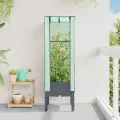 Hochbeet mit Gewächshaus-Aufsatz Blumenkasten Pflanzkasten mit Gewächshaus Kräuterbeet Frühbeet für Garten Blumenbeet Pflanzenbeet Gartenbeet Gemüsebeet Dunkelgrau 40x40x140 cm PP - Thumbnail 3